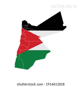 Jordan map with flag and shadow isolated on white background. Vector illustration EPS10.