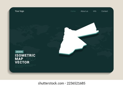 Jordan map green background with isometric vector. Web banner layout template.