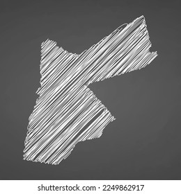 Jordan map hand drawn sketch. Vector concept illustration flag, scribble map. Country map for infographic, brochures and presentations isolated on black background. Vector illustration.