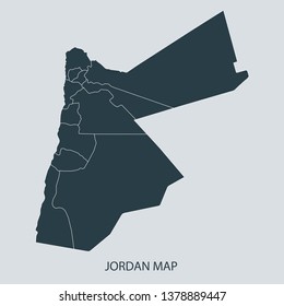 Jordan map on gray background vector, Jordan Map Outline Shape Gray on White Vector Illustration, Map with name. High detailed Gray illustration map Jordan.