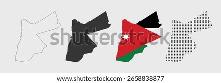 Jordan map in outline, grey, flag color, and dotted style