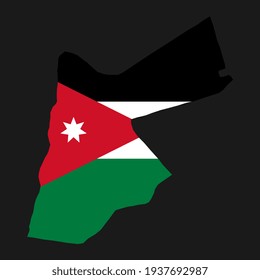 Silueta de mapa de Jordania con bandera sobre fondo negro