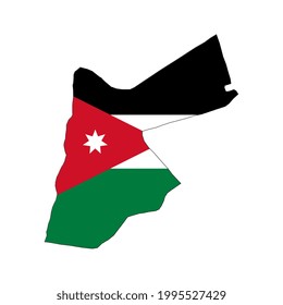 Silueta de mapa de Jordania con bandera sobre fondo blanco