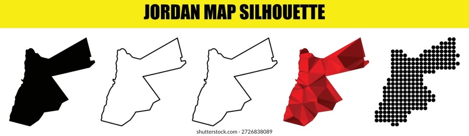 Jordan map vector illustration, isolated on transparent background. collection of jordan map silhouette black, white and outline for map design, website, and infographic.