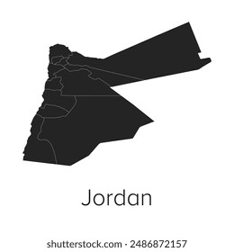 Jordan Map Vector Illustration - Silhouette, Outline, Jordan Travel and Tourism Map