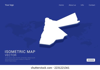 Jordan map white on dark blue background 3d isometric vector illustration.