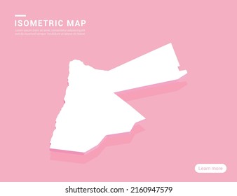 Jordania mapea blanco sobre fondo rosado con 3d ilustración vectorial isométrica.