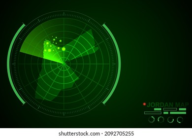 Jordan Map - World Map International Vektorvorlage mit futuristischem Circle Radar-Stil HUD, GUI, UI-Schnittstelle einzeln auf dunkelgrünem Hintergrund - Vektorgrafik eps10
