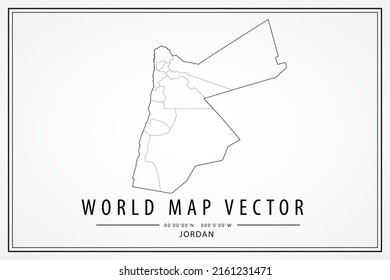 Jordan Map - World Map International vector template with High detailed thin black line and outline graphic sketch style isolated on white background - Vector illustration eps 10