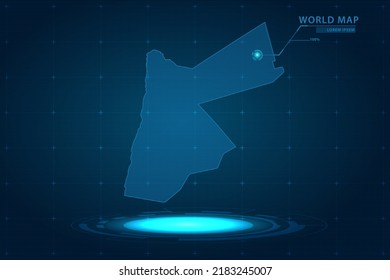 Jordan Map - World Map International vector template with Hologram in perspective style and HUD, GUI, UI interface isolated on blue background for design - Vector illustration eps 10