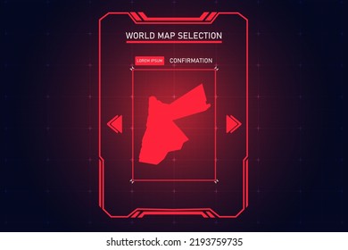 Jordan Map - World Map International vector template with Red Color in perspective style and HUD, GUI, UI interface isolated on black background for design - Vector illustration eps 10