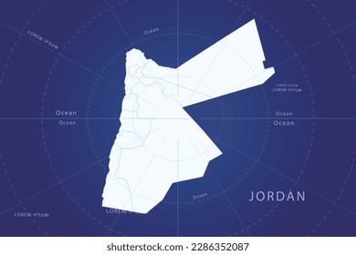 Jordan Map - World Map International vector template with High detailed and white color including circle line on blue background for design, infographic, website - Vector illustration eps 10
