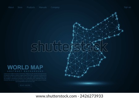 Jordan Map - World Map mash line and point scales on blue technology background. Wire Frame 3D mesh polygonal network line, design sphere, dot and structure - Vector illustration eps 10
