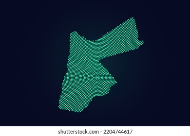 Jordan Map - World map vector template with green dots, grid, grunge, halftone style isolated on dark background for education, infographic, design, website - Vector illustration eps 10