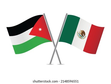 Jordan and Mexico crossed flags. Jordanian and Mexican flags on white background. Vector icon set. Vector illustration.