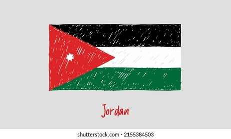 Jordan National Country Flag Marker or Pencil Sketch Illustration Vector