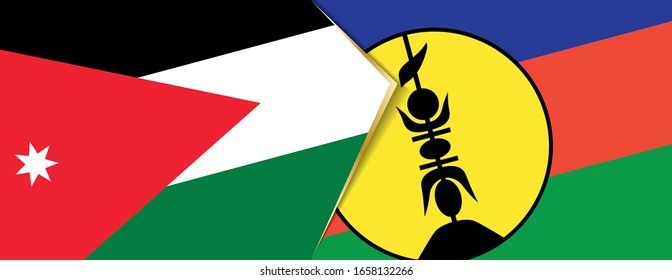 Jordan and New Caledonia flags, two vector flags symbol of relationship or confrontation.
