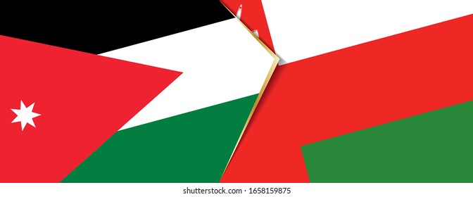 Jordan and Oman flags, two vector flags symbol of relationship or confrontation.