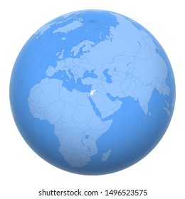 Jordan on the globe. Earth centered at the location of the Hashemite Kingdom of Jordan. Map of Jordan. Includes layer with capital cities.