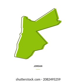 Jordan Outline Map with Green Colour. Modern Simple Line Cartoon Design - EPS 10 Vector