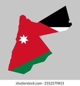 Esquema del mapa de Jordania sobre el fondo de la bandera nacional