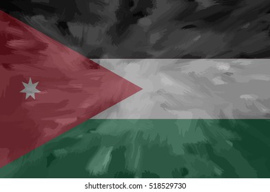 Jordan painted / drawn vector flag. Dramatic, unusual look. Vector file contains flag and texture layers