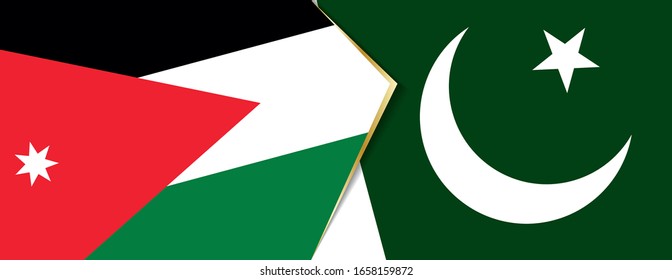 Jordan and Pakistan flags, two vector flags symbol of relationship or confrontation.