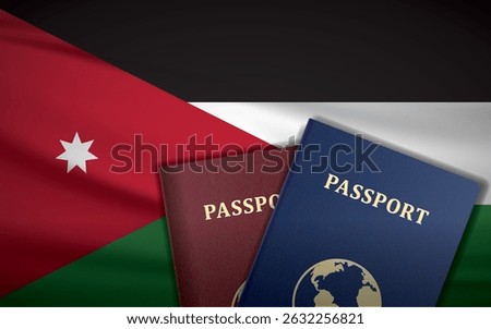 Jordan Passports with Jordan Flag Background	