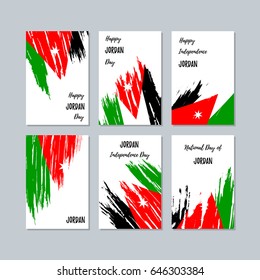 Jordan Patriotic Cards for National Day. Expressive Brush Stroke in National Flag Colors on white card background. Jordan Patriotic Vector Greeting Card.