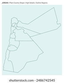 Mapa del país de la llanura de Jordania. Detalles altos. Estilo de regiones de esquema. Forma de Jordania. Ilustración vectorial.