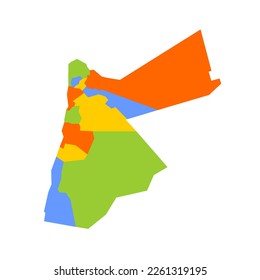 Jordan political map of administrative divisions - governorates. Blank colorful vector map.