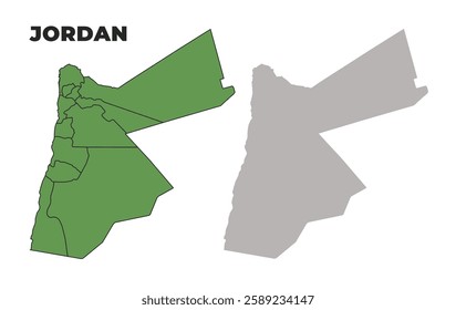 Jordan political regions green outline map set