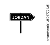 Jordan road sign. Country name on black road traffic signs board design vector illustration.