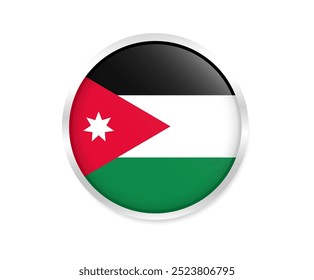 Ícone da bandeira redonda da Jordânia. Bandeira nacional do círculo arredondado da Jordânia. ilustração vetorial 