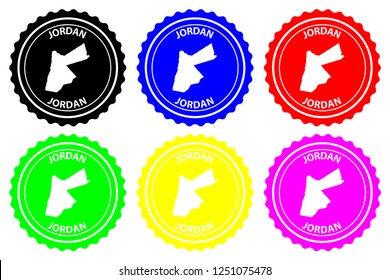 Jordan - rubber stamp - vector, The Hashemite Kingdom of Jordan map pattern - sticker - black, blue, green, yellow, purple and red