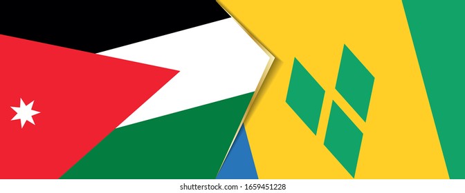 Jordan and Saint Vincent and the Grenadines flags, two vector flags symbol of relationship or confrontation.