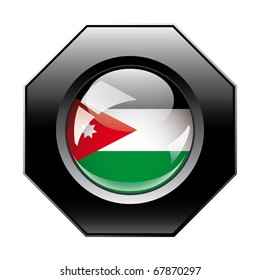 Jordan shiny button flag with black frame -  vector illustration. Isolated abstract object against white background.