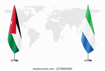 Jordan and Sierra Leone flags for official meeting against background of world map.