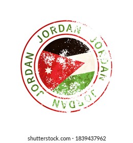 Jordan sign, vintage grunge imprint with flag isolated on white