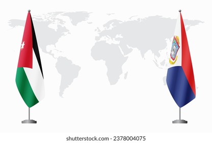 Jordan and Sint Maarten flags for official meeting against background of world map.