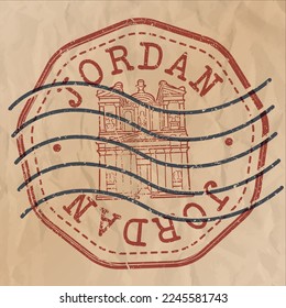 Jordan Stamp Travel Passport. Design Retro Symbol Country. Old Vintage Postmark.