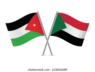 Jordan and Sudan flags. Jordanian and Sudanese flags isolated on white background. Vector illustration.