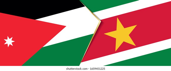 Jordan and Suriname flags, two vector flags symbol of relationship or confrontation.