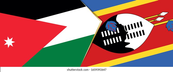 Jordan and Swaziland flags, two vector flags symbol of relationship or confrontation.