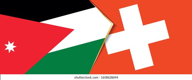 Jordan and Switzerland flags, two vector flags symbol of relationship or confrontation.