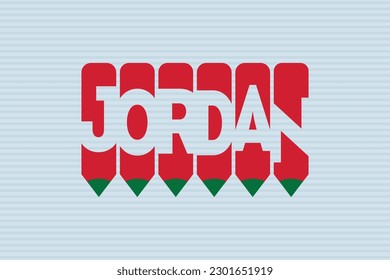 Jordan text with Pen symbol creative ideas design. Jordan flag color concept vector illustration. Jordan typography negative space word vector illustration. Jordan country name vector design.