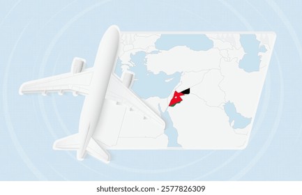 Jordan Travel Illustration with Plane and National Flag. Ideal for travel agencies, promotional materials, or geographic content related to Jordan.