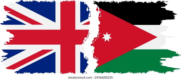 Jordan and United Kingdom grunge flags connection, vector