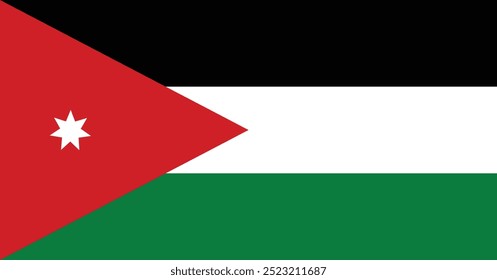 The Jordan vector flag design captures the essence of Jordan's vibrant culture and stunning landscapes. With bold geometric shapes and a striking color palette that reflects the country’s natural.
