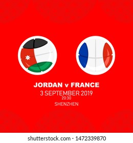 Jordan vs France, World Basketball match 2019, Chinese pattern with modern and traditional elements, Vector illustration.